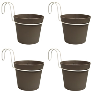 4 macetas cilíndricas ø 14 cm con ganchos, en polipropileno gris