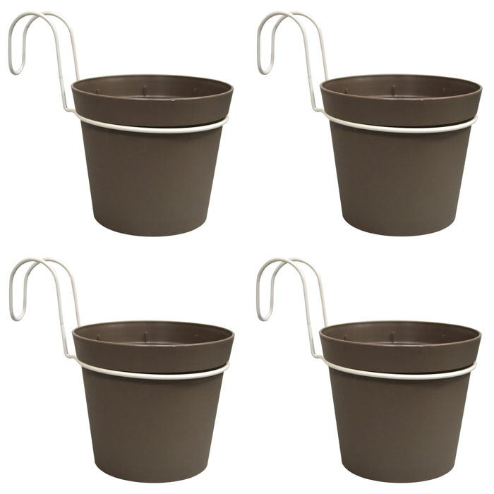 4 macetas cilíndricas ø 14 cm con ganchos, en polipropileno gris