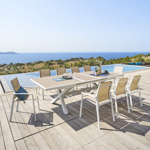 Table de jardin extensible "Axiome" en aluminium lin & blanc traité époxy 10 places