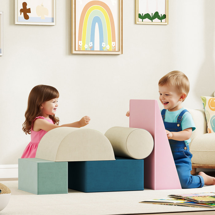 Juego de 5 Bloques de Espuma para Niños, Bloques de Psicomotricidad Infantil con Base Antideslizante, Funda Extraíble, Set de Escalada Suave Interior para Escalar y Gatear, 6 Meses-3 Años