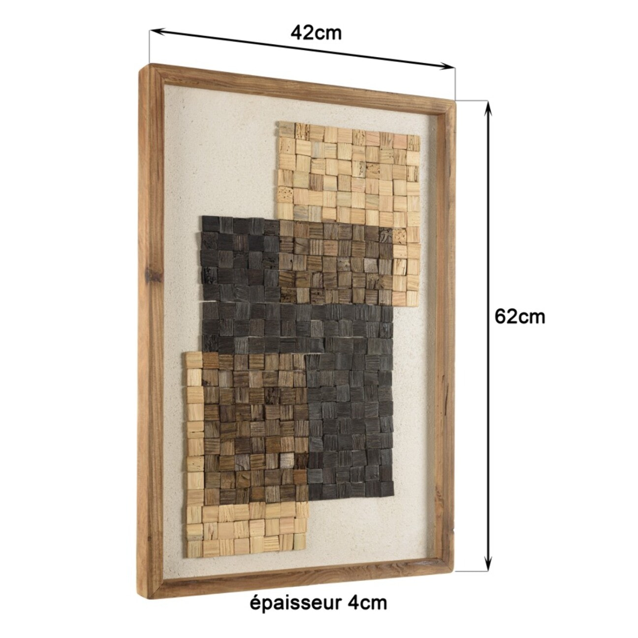 SANDY - Décoration murale n°2 42x62cm mosaïque beige/noire Pin recyclé
