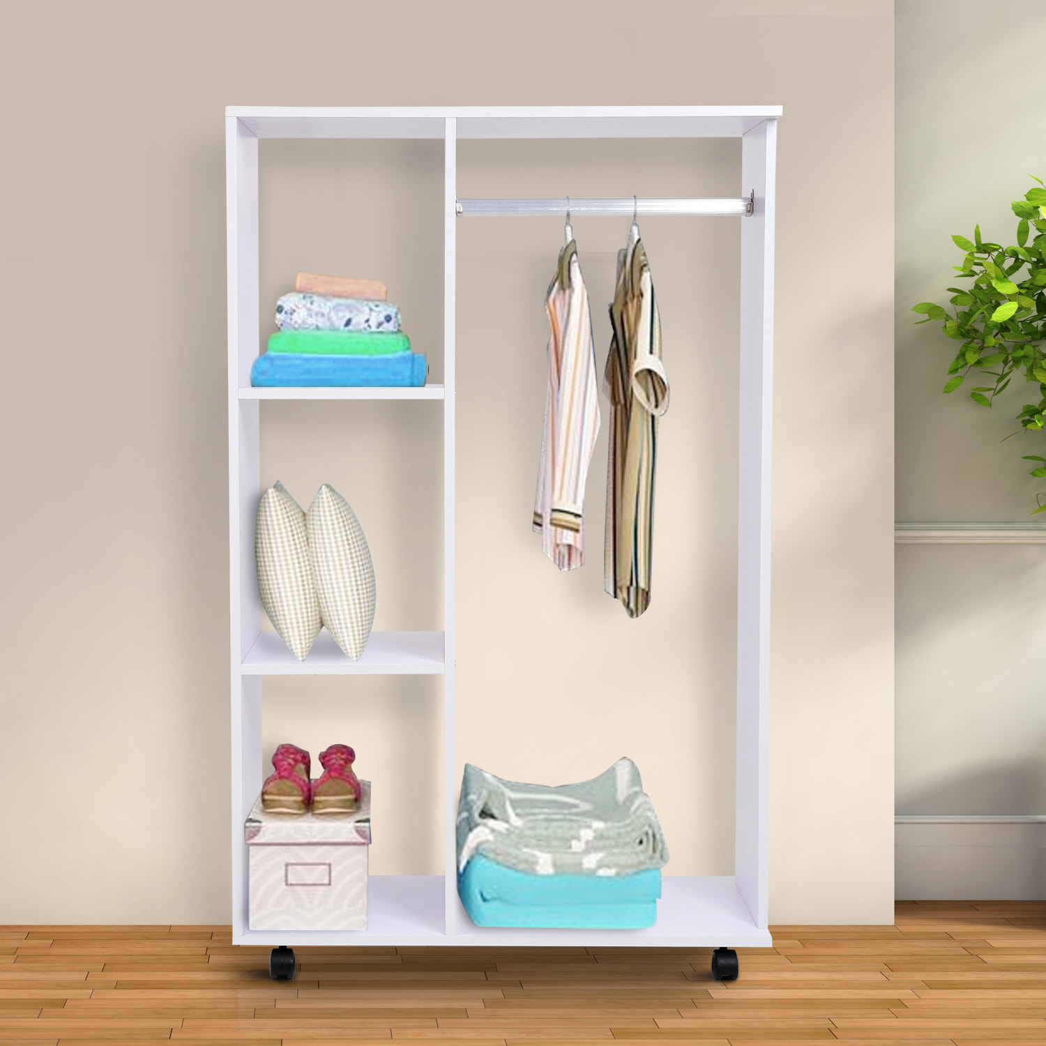 Armoire penderie armoire de rangement mobile panneaux de particules blanc