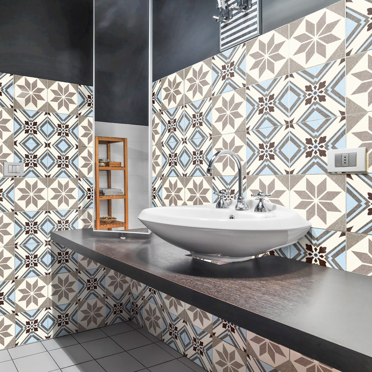 Stickers muraux - Sticker Mural Carrelage adhésif Cuisine Salle de Bain - 9 STICKERS CARREAUX DE CIMENT AUTHENTIQUES ANDRINO
