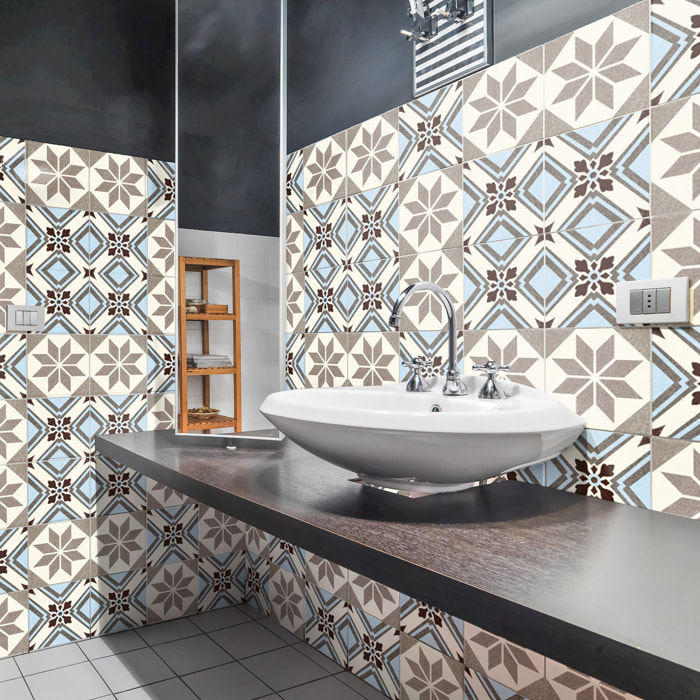 Stickers muraux - Sticker Mural Carrelage adhésif Cuisine Salle de Bain - 9 STICKERS CARREAUX DE CIMENT AUTHENTIQUES ANDRINO