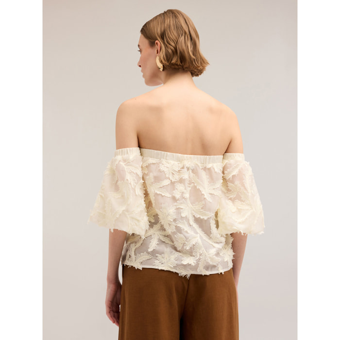 Motivi - Blusa off-shoulders in pizzo lavorato - Bianco