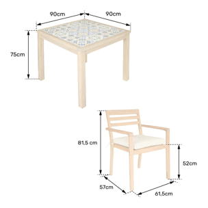 Ensemble table et chaises de jardin 4 places en acacia massif et céramique FARO