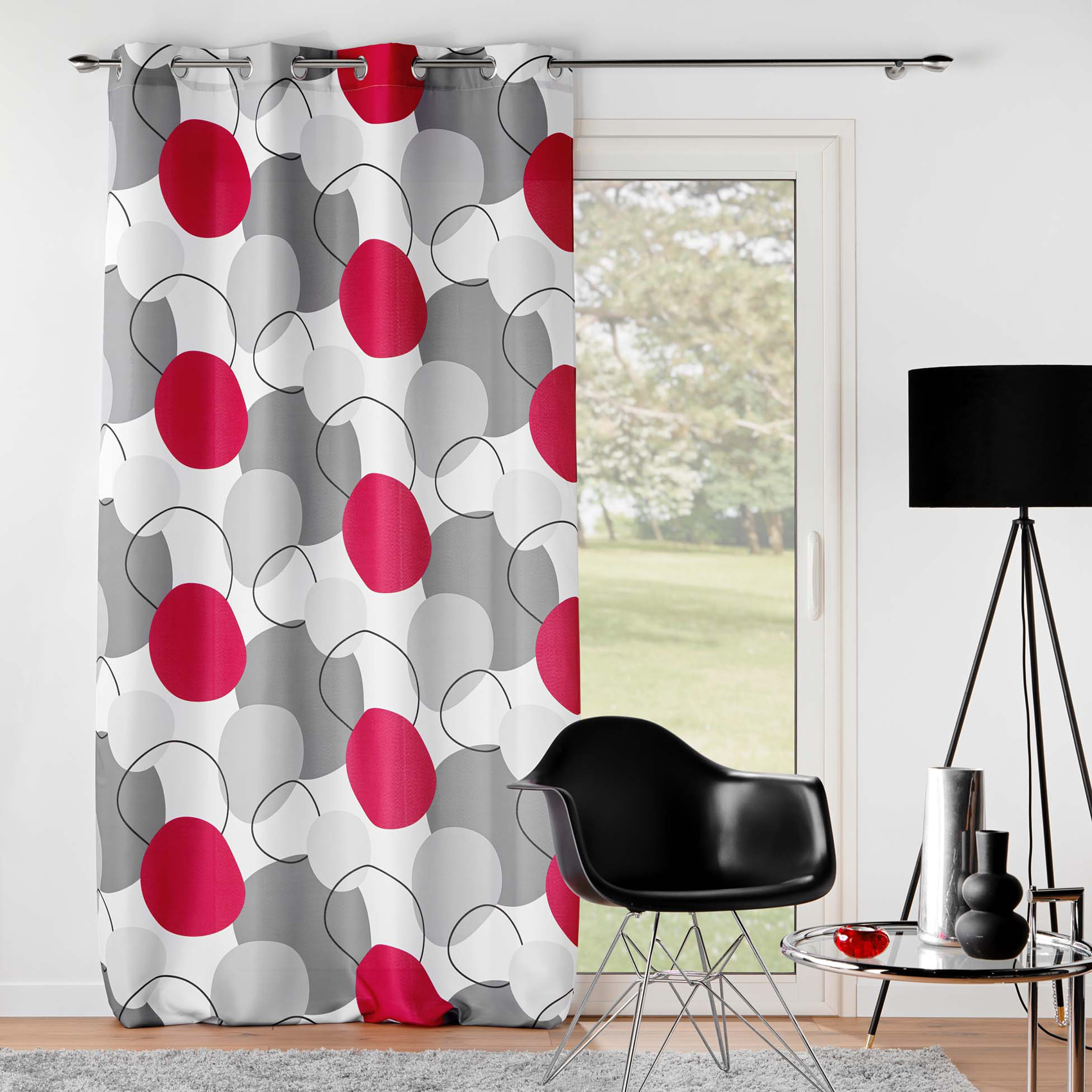 Rideau à formes géométriques - Rouge