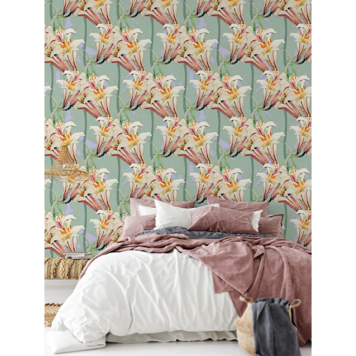 Carta da Parati Gigli Rosa in stile Art Nouveau