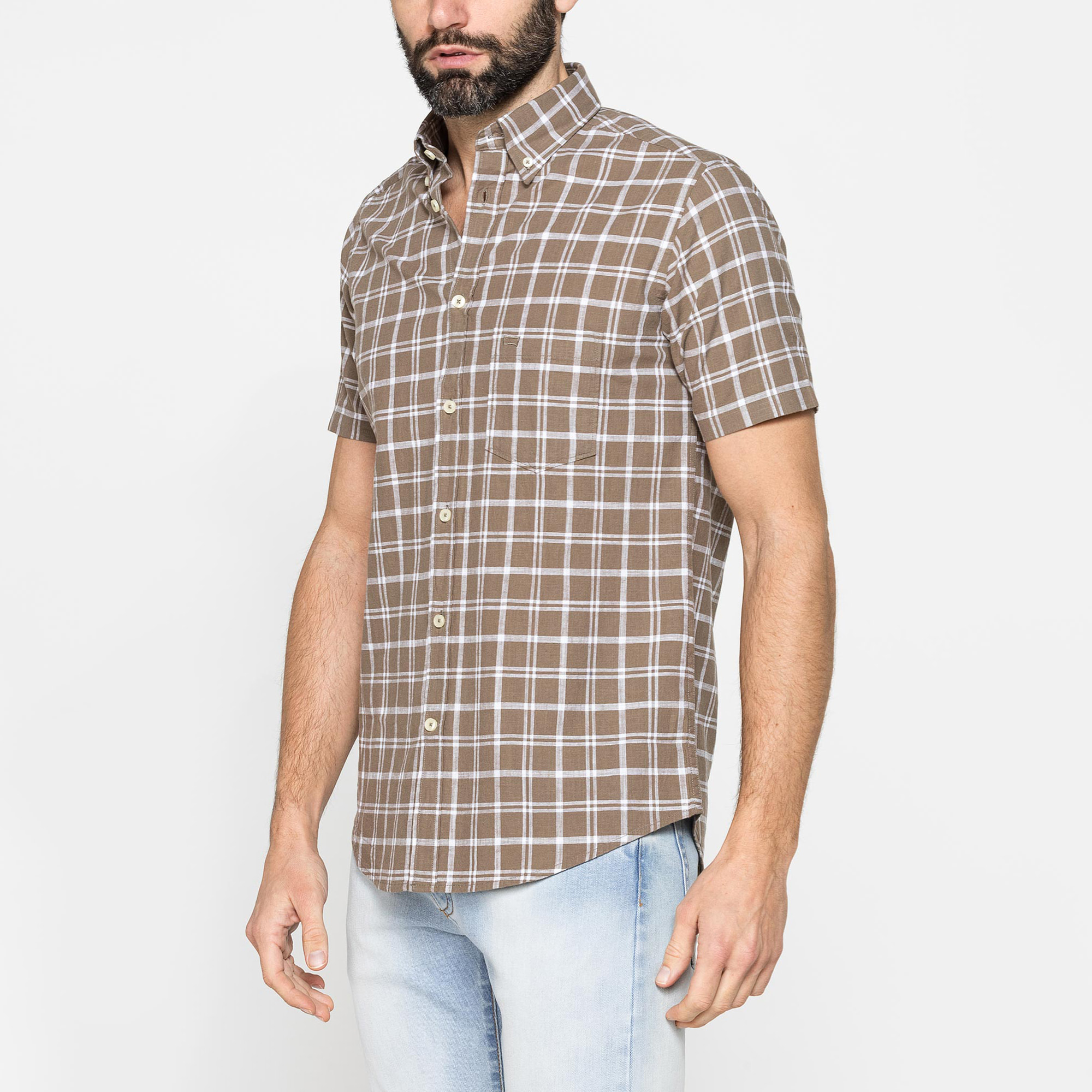 CAMICIA A MANICA CORTA IN COTONE FIAMMATO FANTASIA