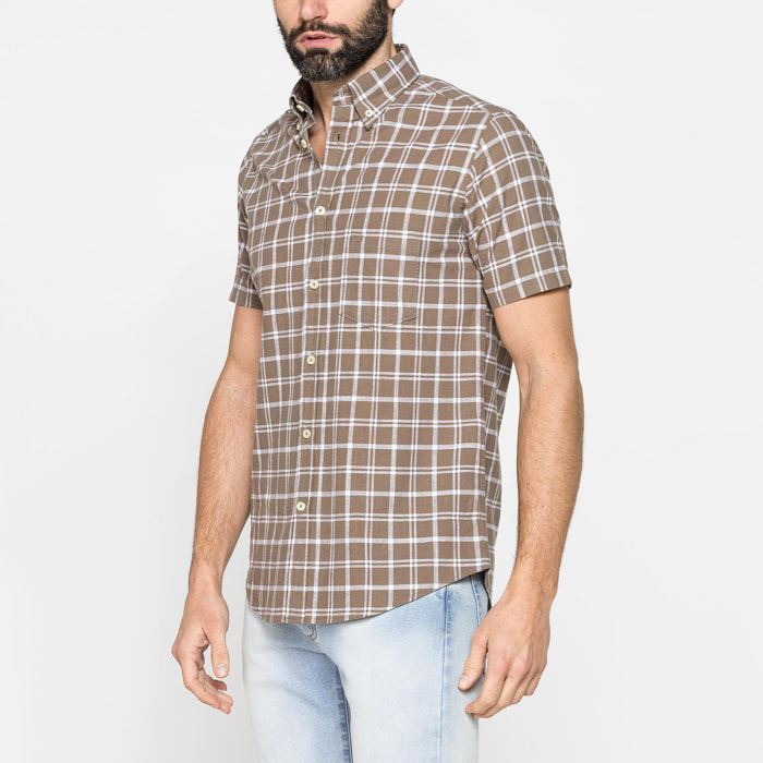CAMICIA A MANICA CORTA IN COTONE FIAMMATO FANTASIA