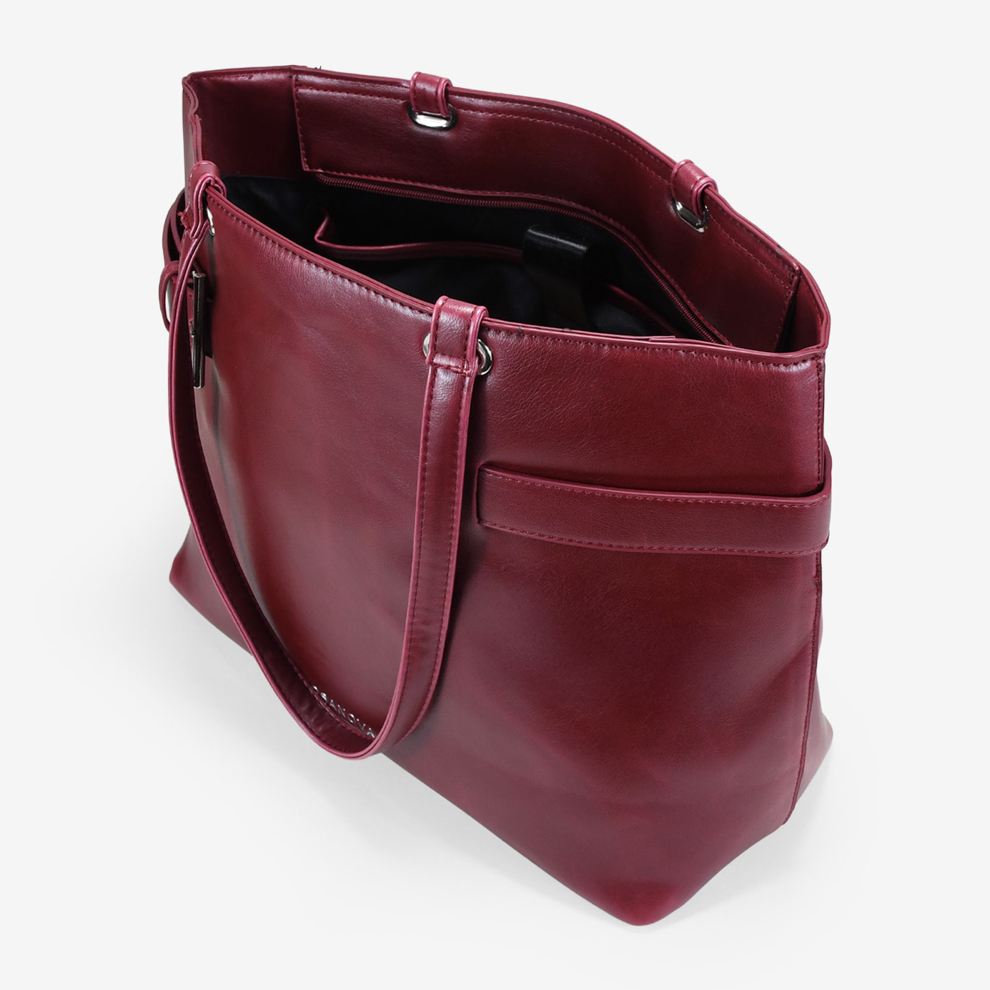 Bolso shopper burdeos para portátil con hebilla de metal