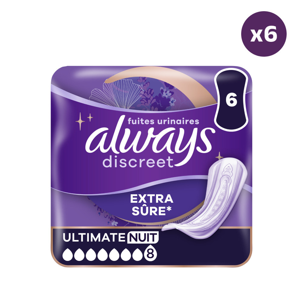 6x6 Serviettes pour Fuites Urinaires Always Discreet - Ultimate Nuit