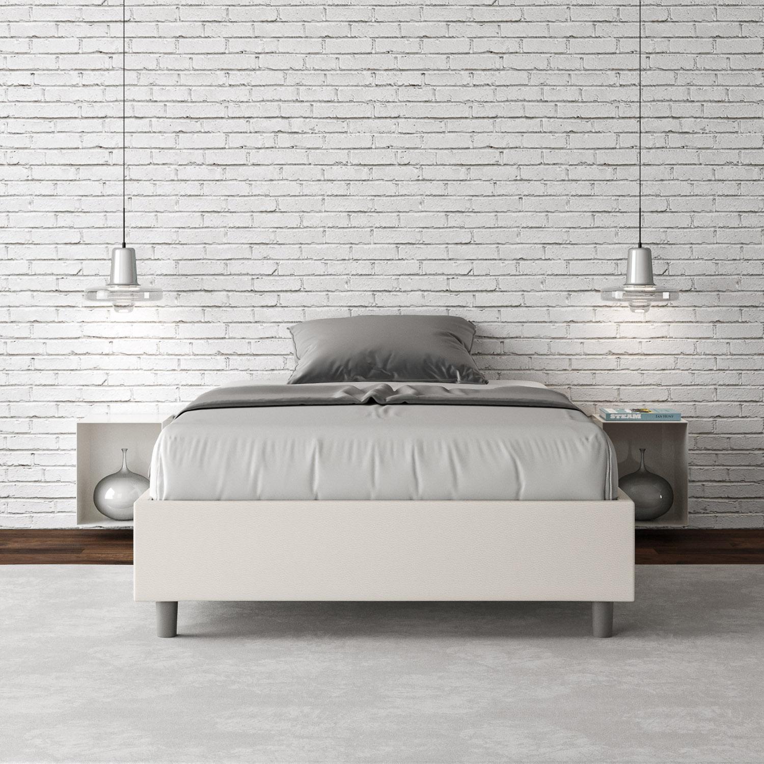 Cama con almacenaje acolchada sin cabecero 120x190 cuero sintético blanco Azelia