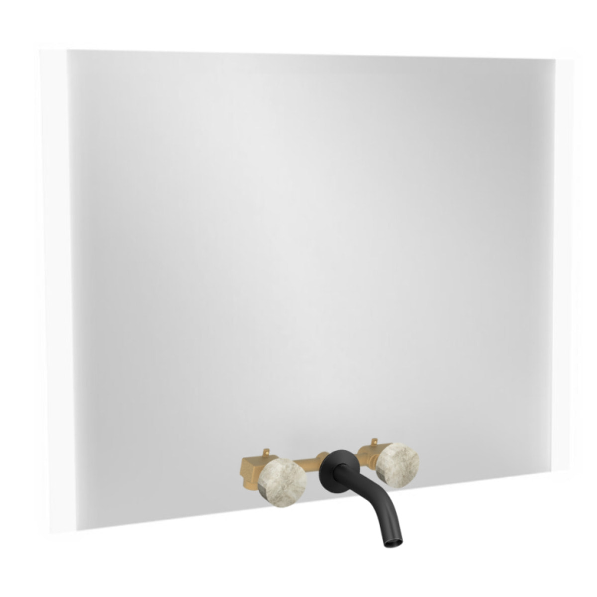 Miroir 3 trous 100 cm + mélangeur lavabo encastré 3 trous Grands Boulevards douceur minérale et noir