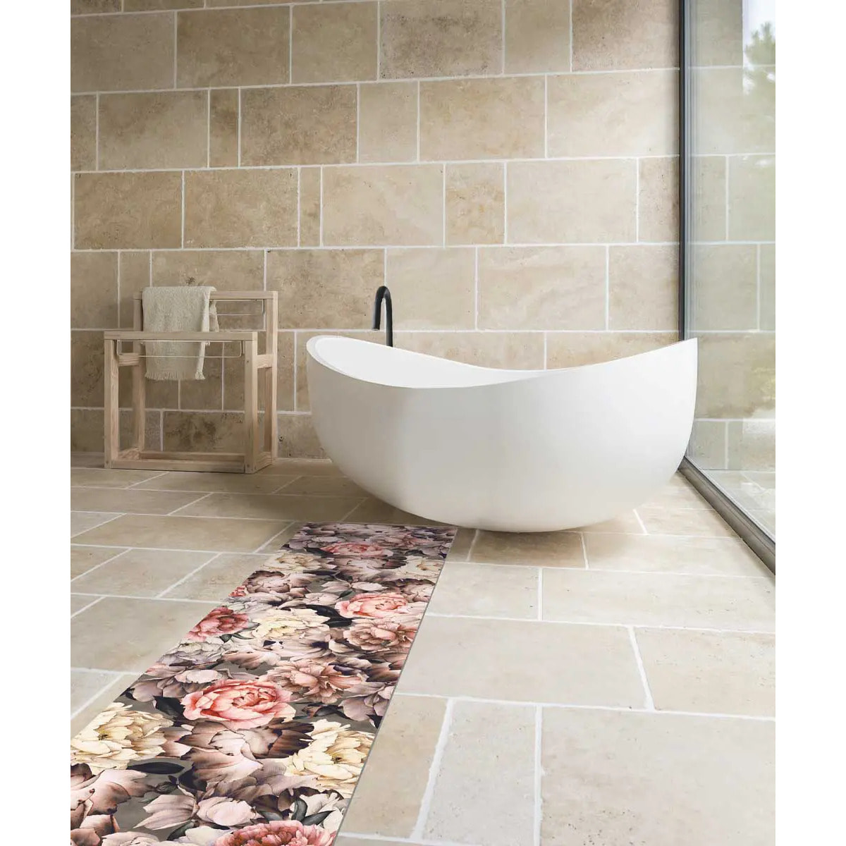 Passatoia tappeto cucina bagno ingresso multiuso, disegno fiori stile floreale