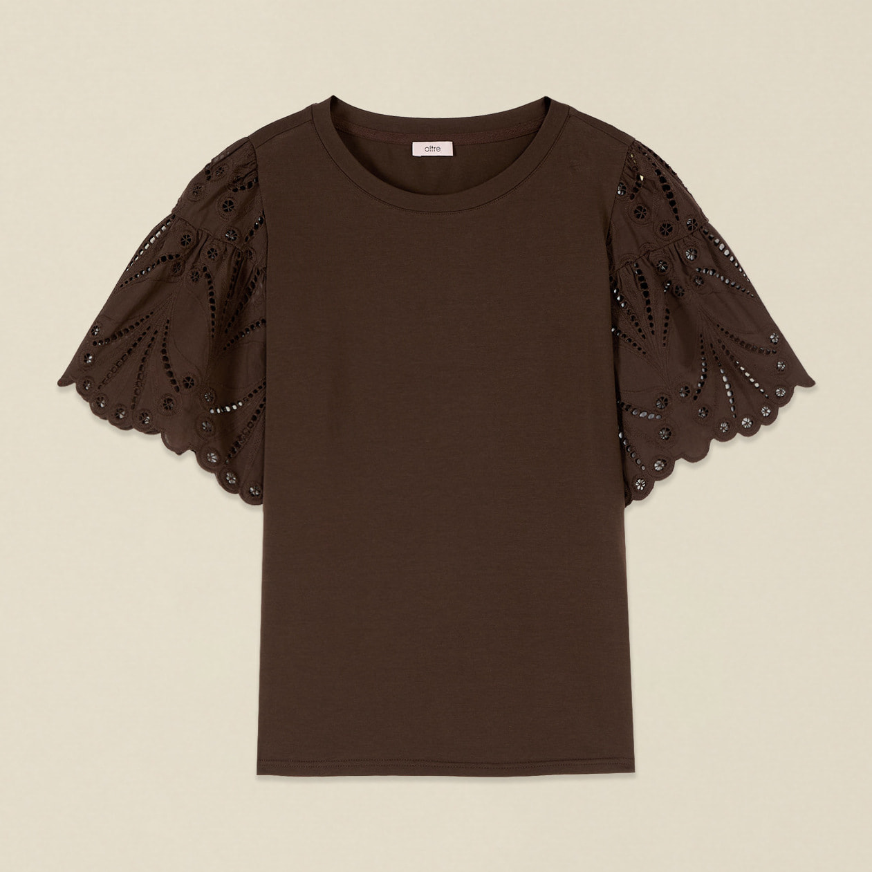 Oltre - T-shirt con maniche in sangallo - Marrone