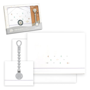 Triptico Cuna Estrella Luna Multicolor + Broche Bco/Gris