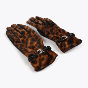 Guanti effetto pelle con bracciale logo ovale