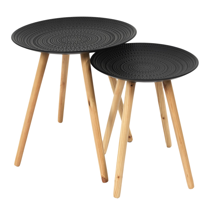 Table Gigogne Ronde Relief Noir X2