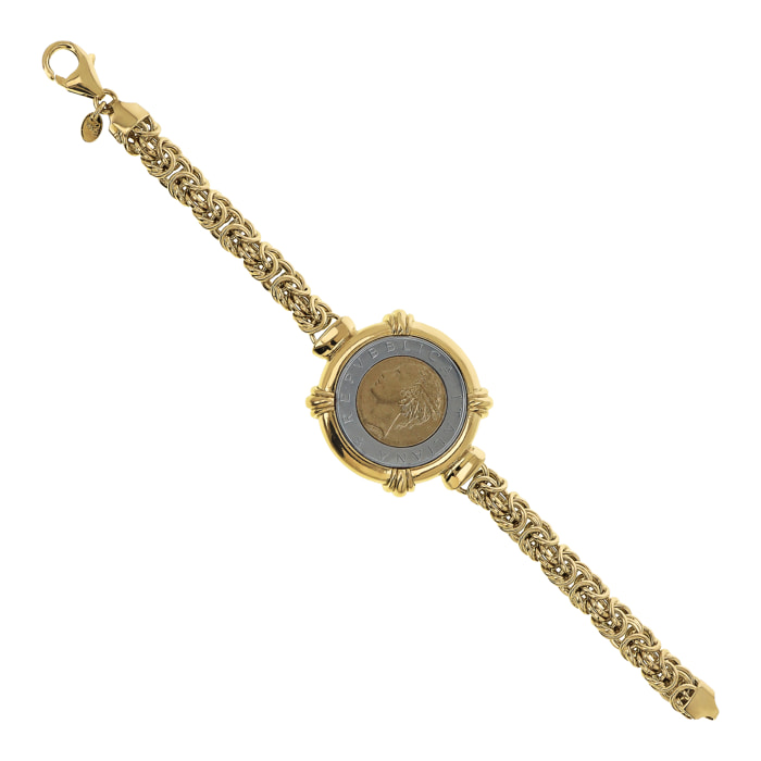 Bracciale Catena Bizantina placcata Oro Giallo 18Kt con Moneta - Small