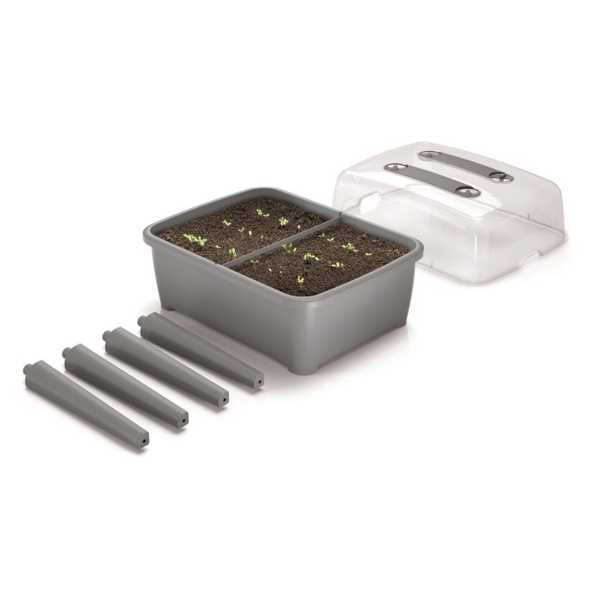 Jardinera alta 83 l, con tapa de policarbonato, para proteger tus plantas, prosperplast respana planter set de plástico en color gris piedra, 96,3 (al