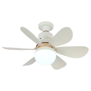 Ventilador de techo FS-HX-R420 de 42 cm. Adaptador E27, 3 velocidades y luz LED regulable de 12 W. Incluye mando a distancia.