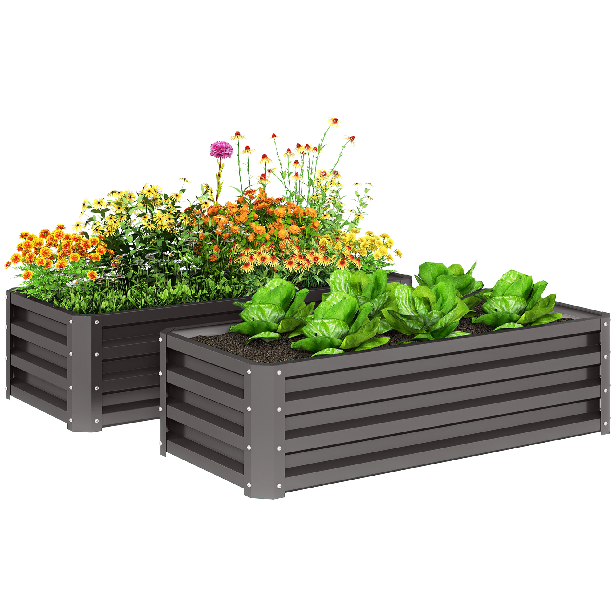 Juego de 2 Jardineras Exterior Grandes de Acero Galvanizado, Huertos Urbanos, Maceteros Exterior Elevados para Plantas, Flores, Terraza, Jardín, Resistente a la Intemperie, 110x50x30 cm, Gris