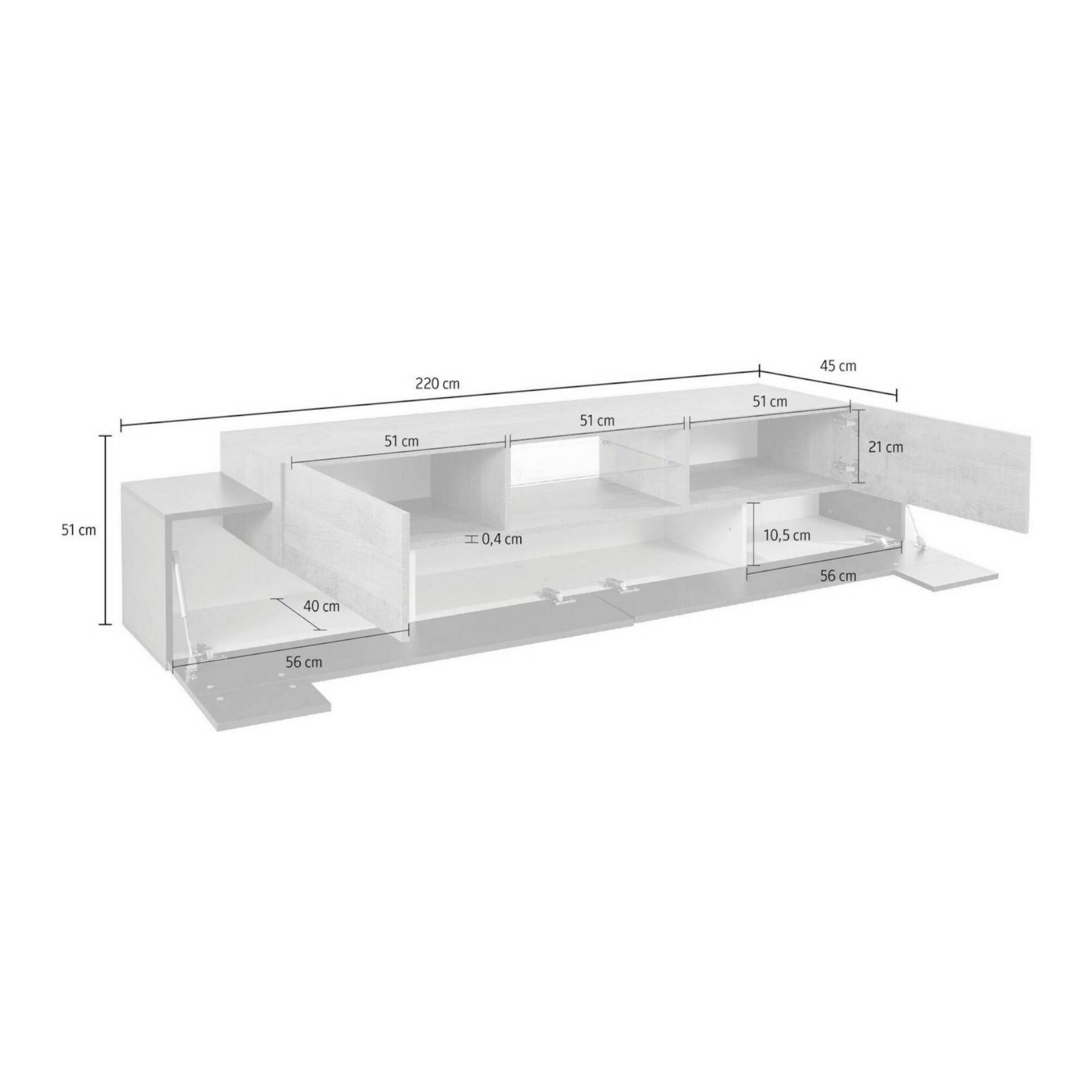 Mobile porta TV Amato, Credenza bassa da soggiorno, Base porta televisione, 100% Made in Italy, cm 220x40h51, Antracite e Acero