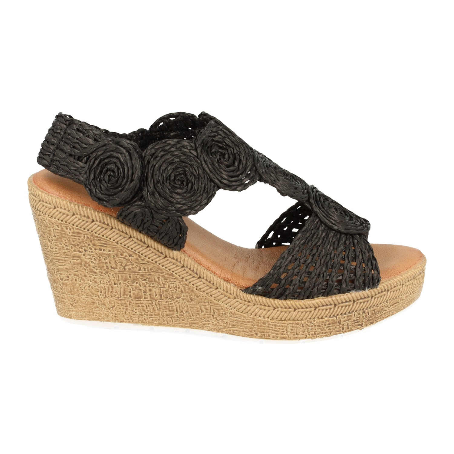 Sandalia de Cuña con Pala de Rafia y Cierre de cierre autoadherente