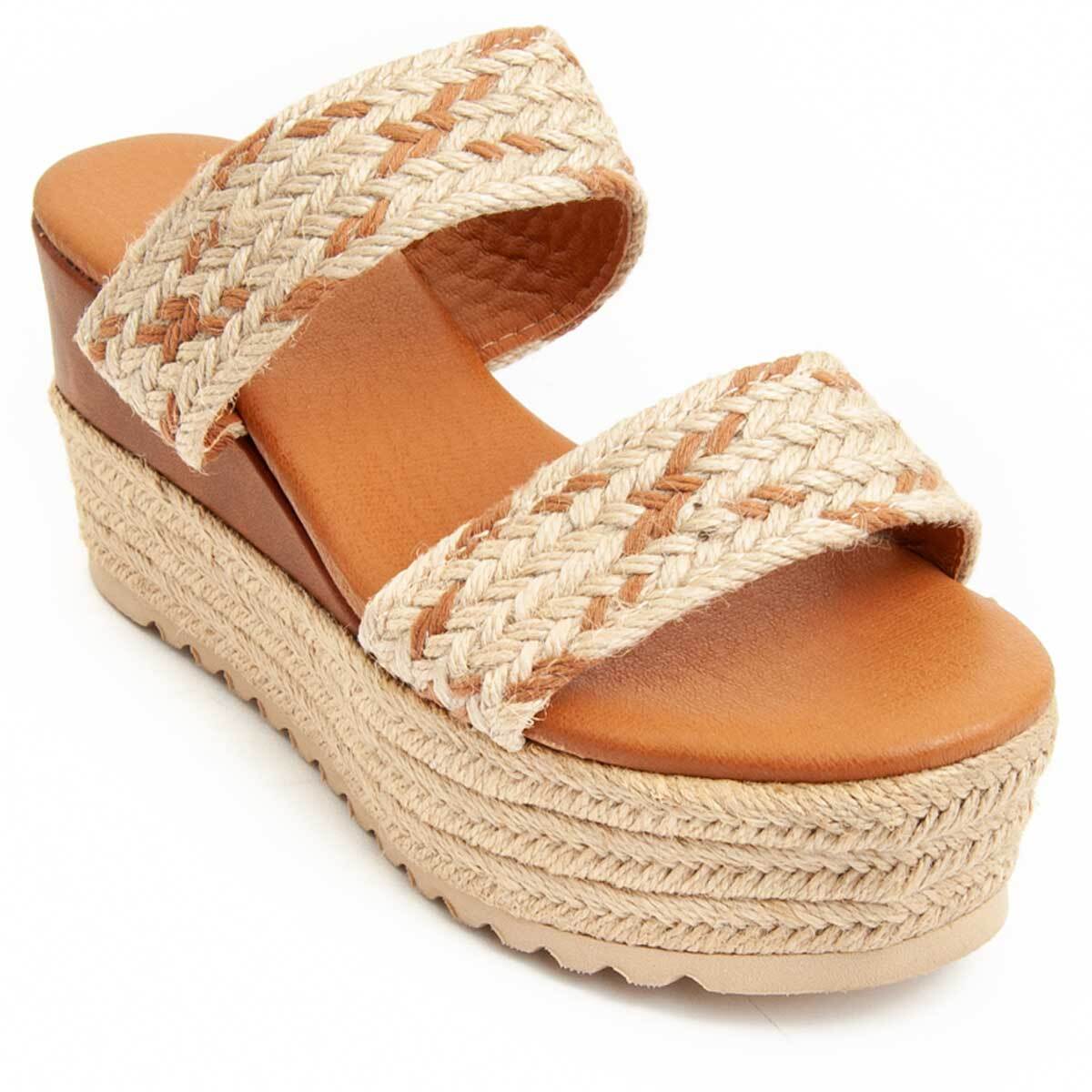 Sandalia de cuña - Beige - Altura: 9 cm