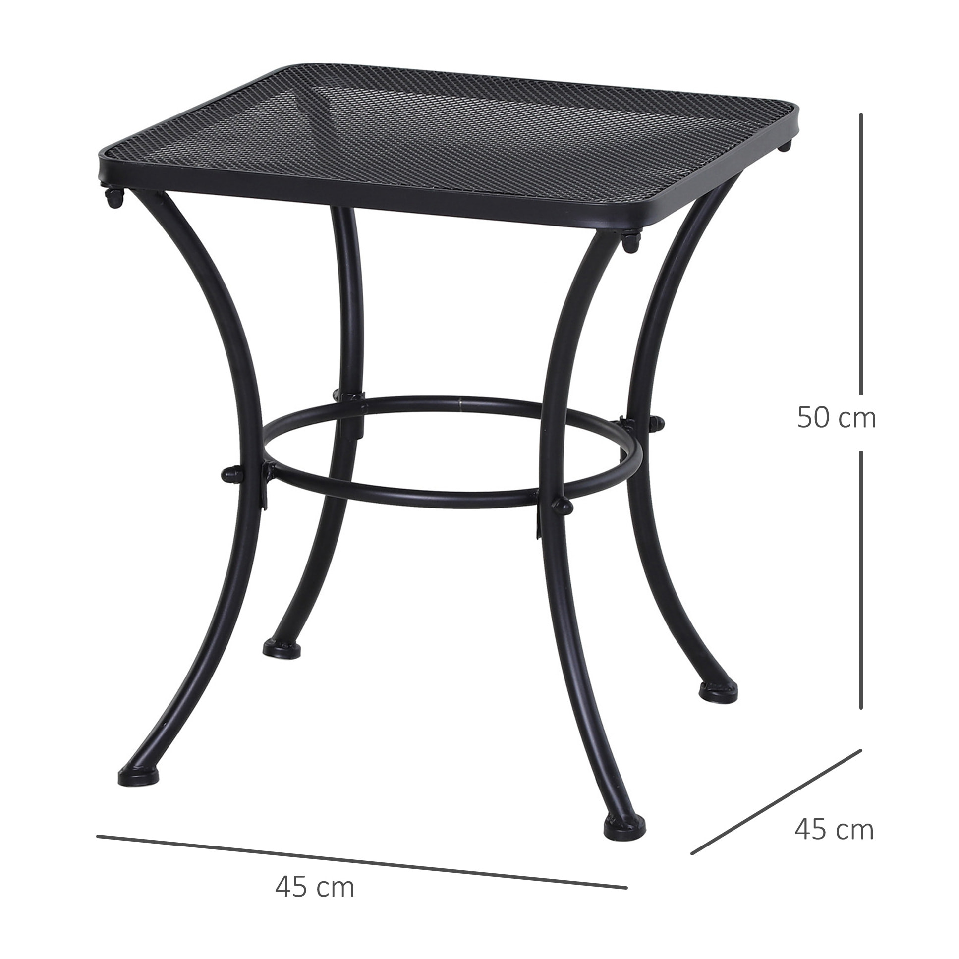 Mesa de Jardín Cuadrada Mesa Auxiliar Exterior con Estructura de Metal para Patio Terraza Balcón Carga 30 kg 45x45x50 cm Negro