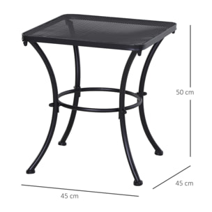 Mesa de Jardín Cuadrada Mesa Auxiliar Exterior con Estructura de Metal para Patio Terraza Balcón Carga 30 kg 45x45x50 cm Negro
