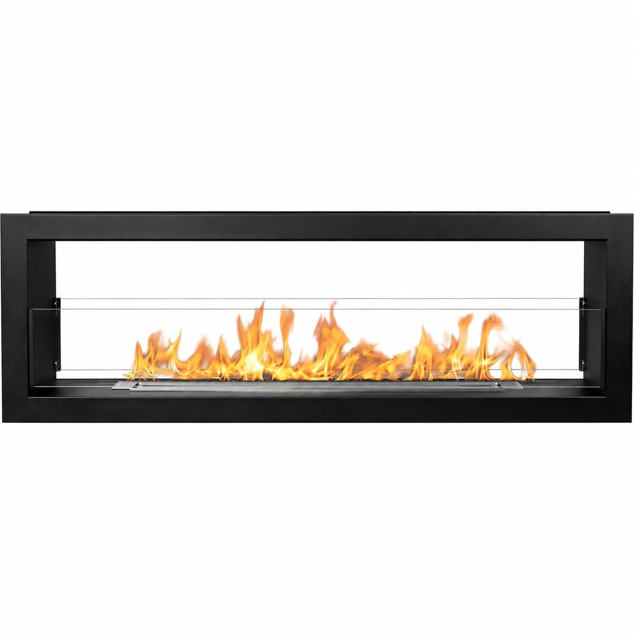 Montefalco 120 - Camino a Bioetanolo da Incasso Bifacciale 120x40x15 cm con Bruciatore 1,25lt in Acciaio