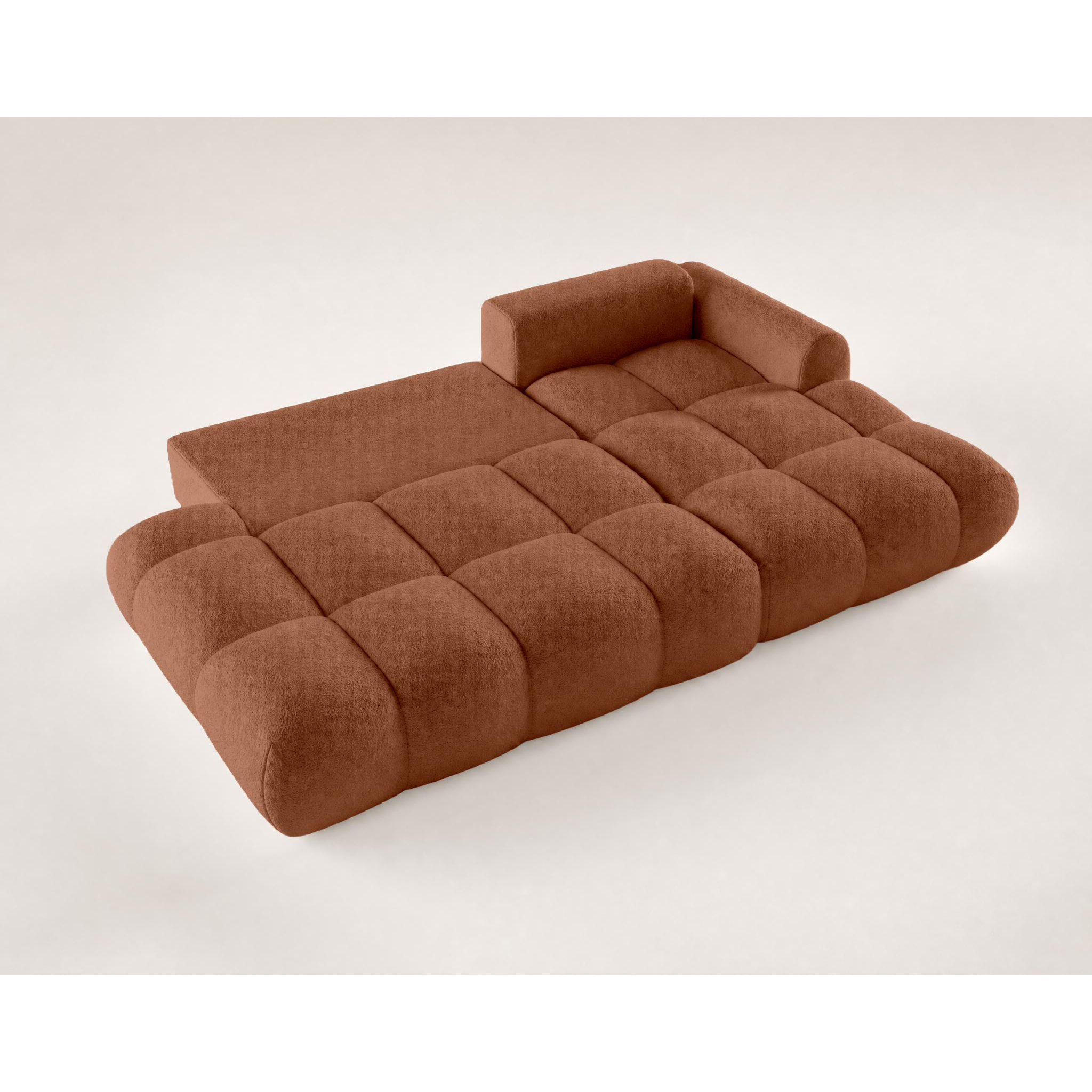 Yulin - Canapé d'angle ouvert droit 4 places convertible avec coffre en tissu bouclette - Rouille