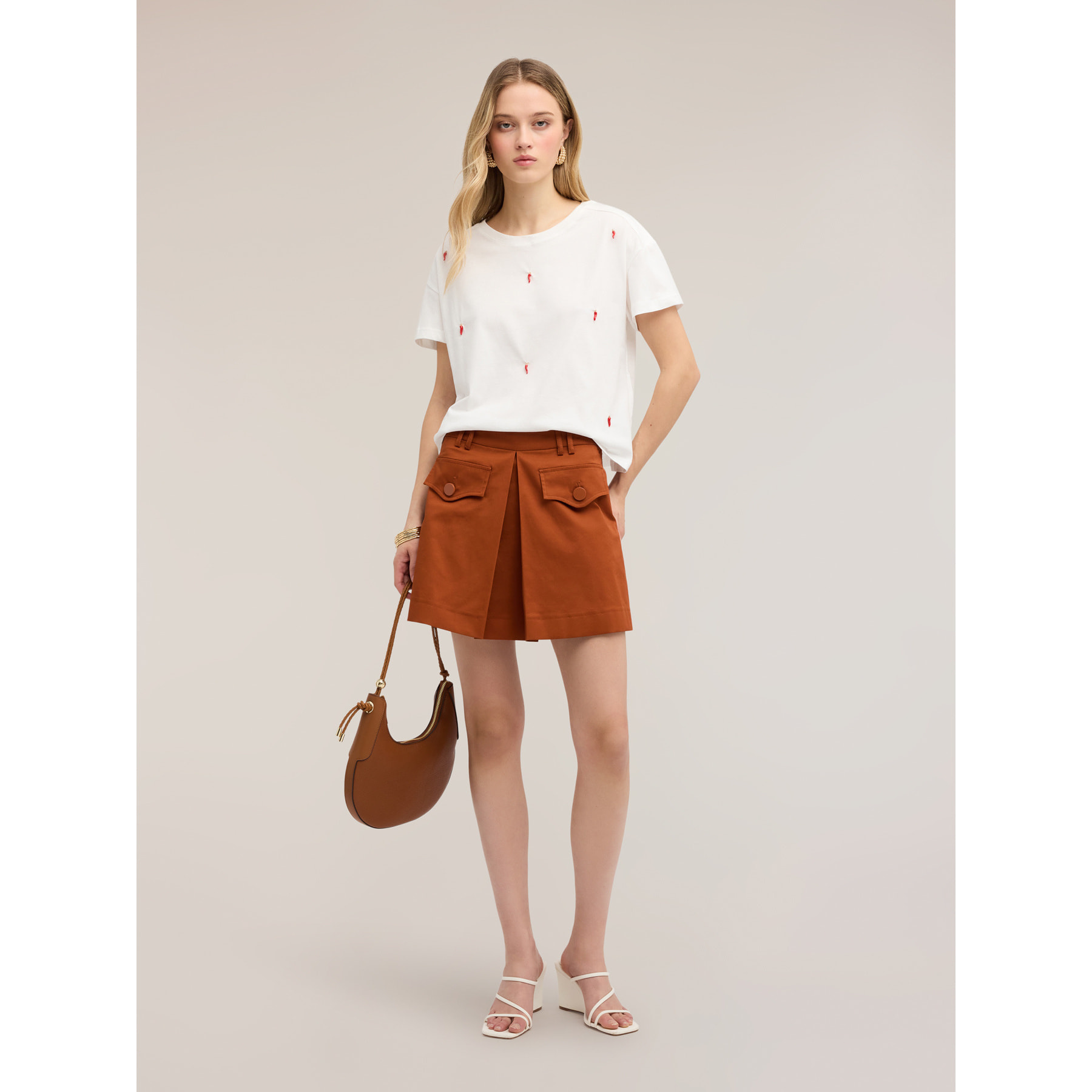 Motivi - Shorts de talle alto con pliegue de fuelle - Naranja sol