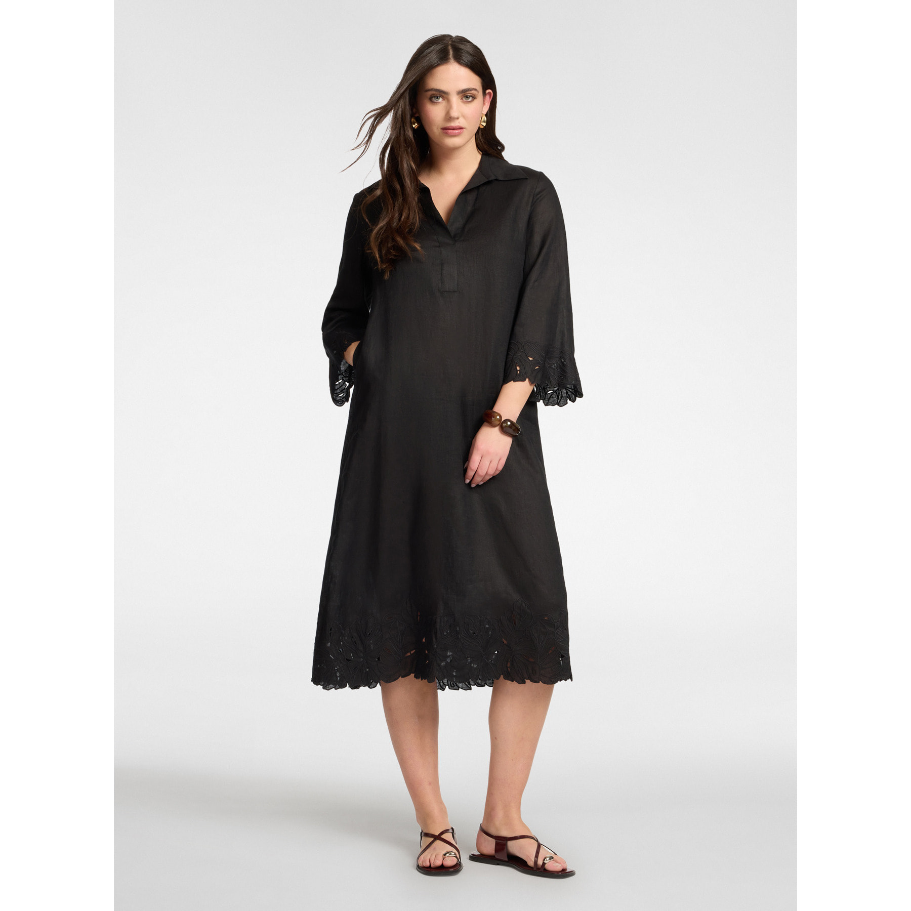 Elena Mirò - Vestido de lino con encaje - Negro