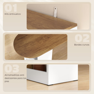 Mesa de Bar Extensible y Giratoria 90°, Mesa Alta Cocina con Estantes Abiertos y 2 Puertas de Vidrio para Comedor, 150x80x105,5 cm, Blanco y Natural