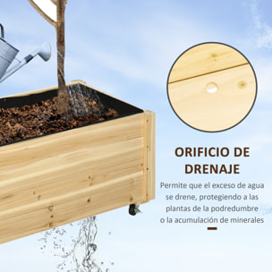 Jardinera de Madera con Ruedas Macetero de Jardín Jardinera de Cultivo con Orificios de Drenaje y Tela no Tejida para Cultivo Flores Plantas en Exterior Terraza 89x48x47 cm Natural