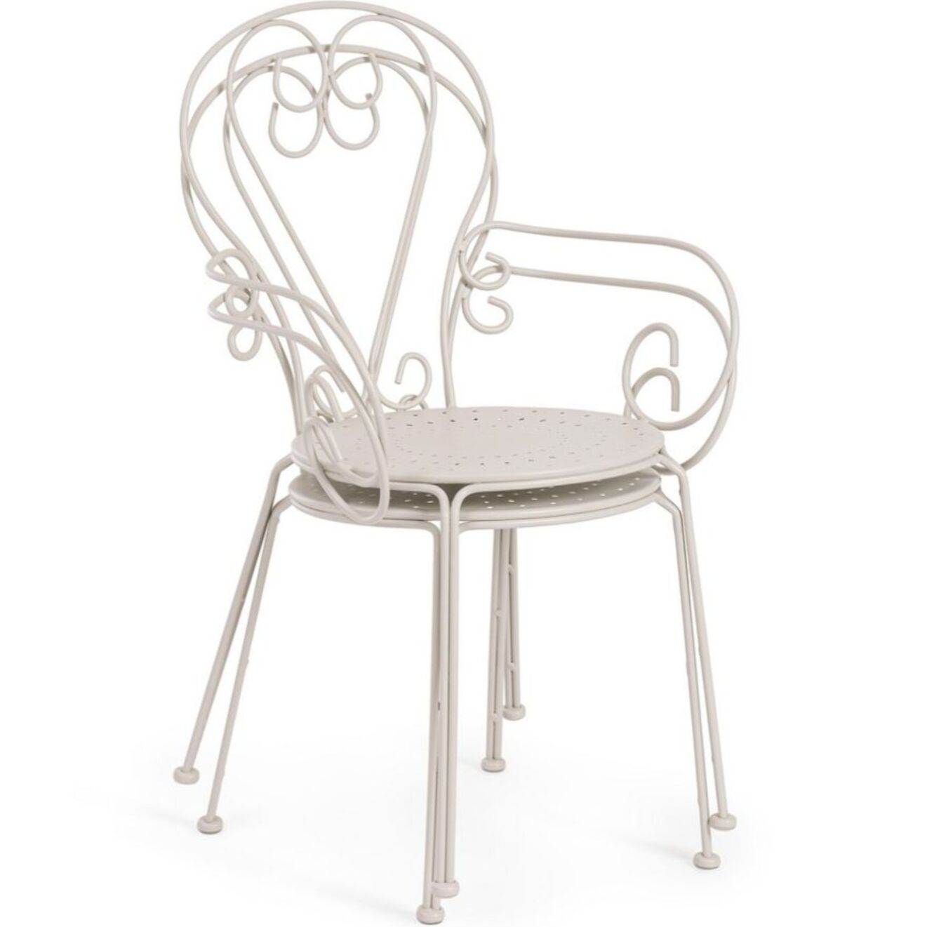 Set di 4 sedie ETIENNE in acciaio beige impilabili, con braccioli