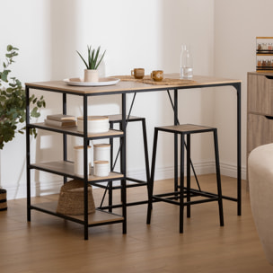 Table bar 3 étagères effet chêne naturel "Aliaj"