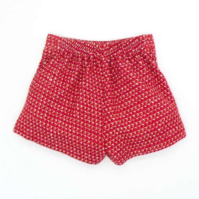 Short chanel con brillo dorado, rojo y blanco