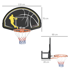 Panier de basket-ball mural avec ressort - panneau de basket à accrocher - visserie incluse - acier PE jaune noir