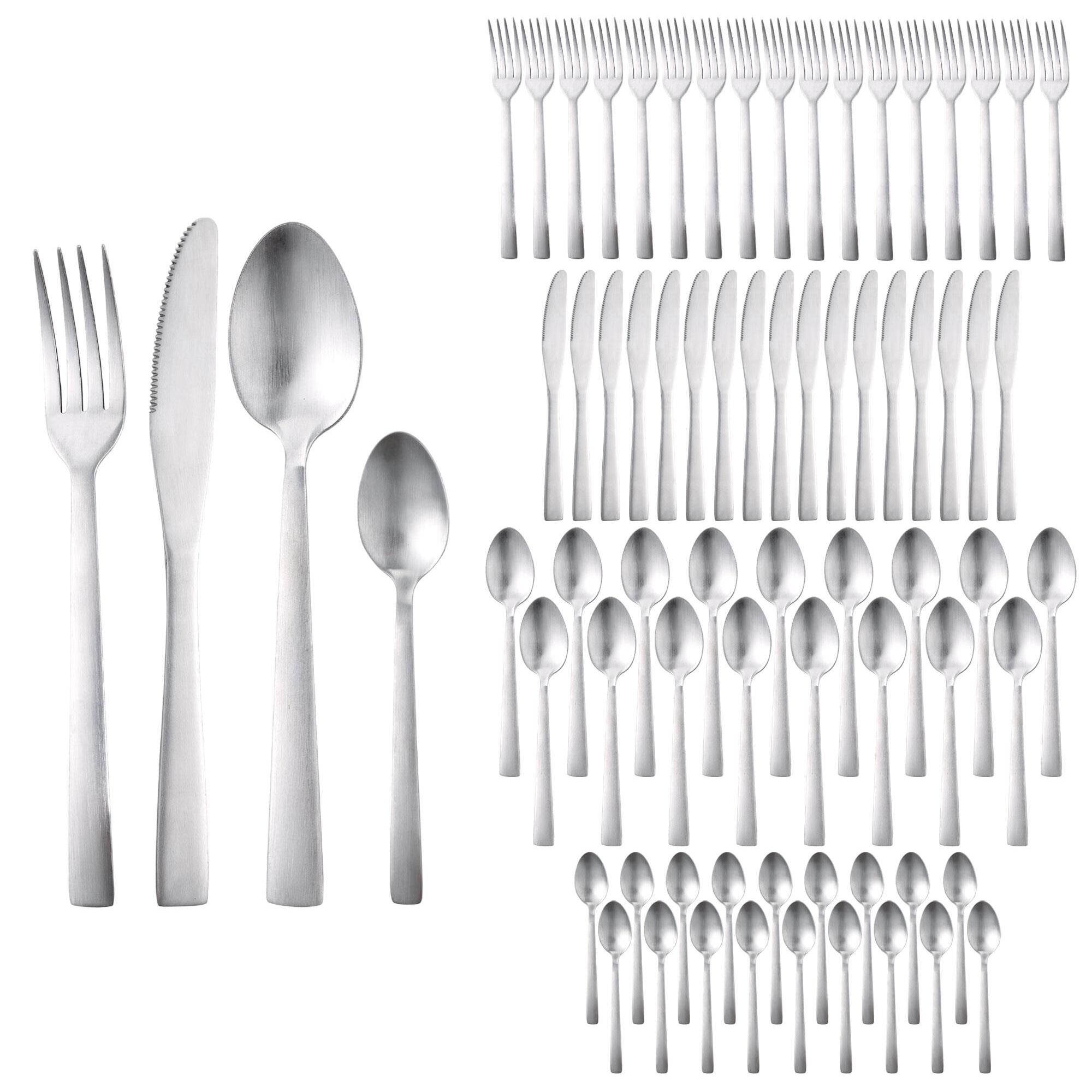 Cubertería de 72 piezas en acero inoxidable mate, set completo para 18 servicios, diseño elegante y resistente