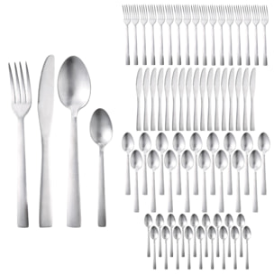 Cubertería de 72 piezas en acero inoxidable mate, set completo para 18 servicios, diseño elegante y resistente