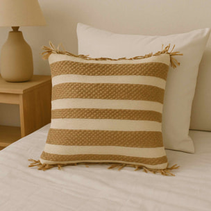 Cojín de yute y algodón con flecos en beige/multi 45x45cm - Relleno de 400gr al vacío