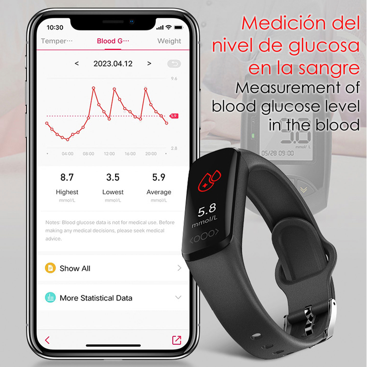 DAM Brazalete inteligente TK30 con temperatura corporal, multideporte, monitor cardiaco y de presión sanguínea. 5,5x1,2x2 Cm. Color: Violeta