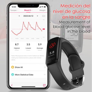 DAM Brazalete inteligente TK30 con temperatura corporal, multideporte, monitor cardiaco y de presión sanguínea. 5,5x1,2x2 Cm. Color: Violeta