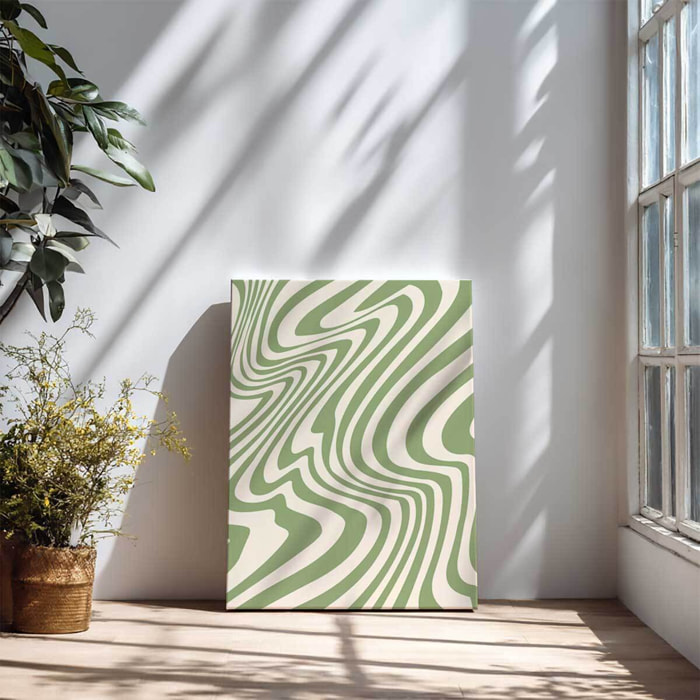 Tableau ondulations vert sauge Toile imprimée