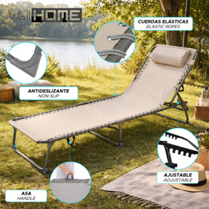 Well Home Tumbona de camping 193x60x30cm Acero gris oscuro / beige hasta 110kg