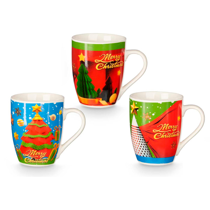 Pack de 3 tazas de Navidad 350ml. Surtido de 3 diseños de Árboles.